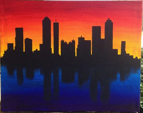 Skyline Silhouette at Sunset Acrylic Canvas Painting