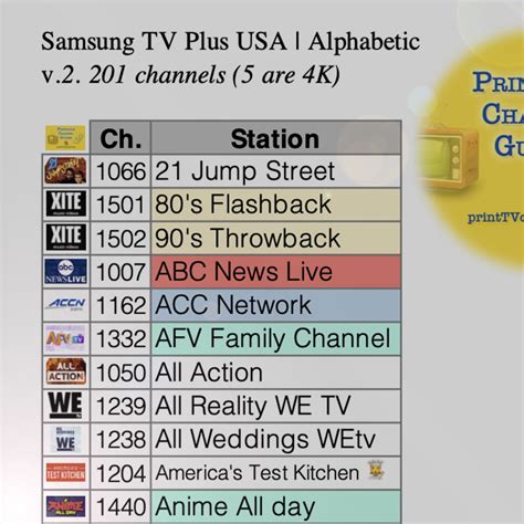 Samsung Tv Plus Channel Guide Printable