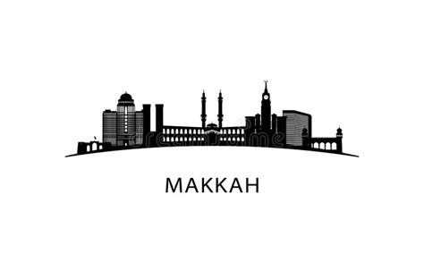 Makkah Skyline, Monochrome Silhouette. Stock Vector - Illustration of destination, building ...