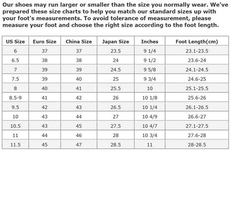 Men Shoe Size Charts | Activity Shelter