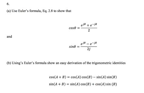 Solved (a) Use Euler's formula, Eq. 2.8 to show that cos | Chegg.com