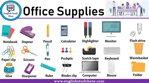 Office Supplies Names - English Study Here