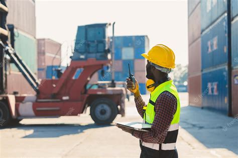 Premium Photo | Customs shipping staff worker working at cargo port container ship yard with ...