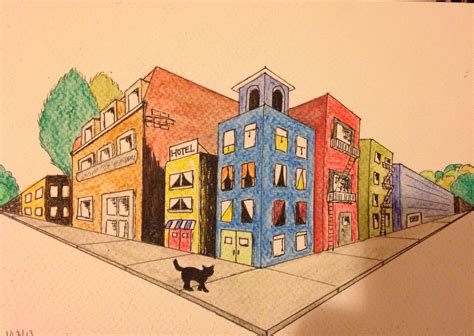 2 Point Perspective Drawing City Color