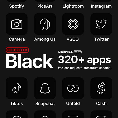 320 Black App Icons PREMIUM Icon Pack for Aesthetic Dark | Etsy