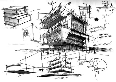 Architectural sketch by Rafiq Sabra | Architecture concept drawings, Architectural sketch ...