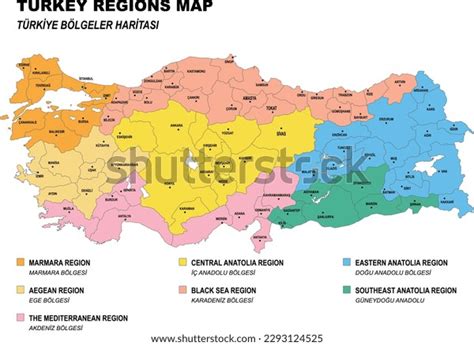 Map 7 Regions Detailed Drawn Turkey Stock Vector (Royalty Free) 2293124525 | Shutterstock