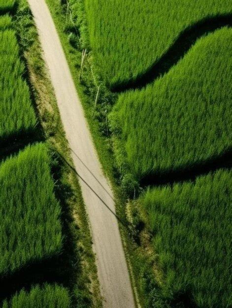 Premium AI Image | aerial view of green rice fields taken by drone