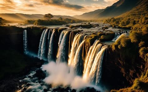 Premium AI Image | a professional picture of cinematic sunset waterfall