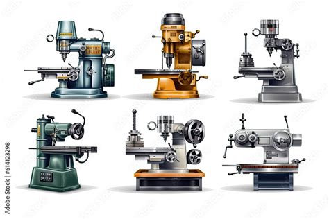 Different machine tool types collection photo realistic. Generative ai, Transparent background ...