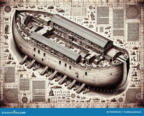 Noah S Ark in the Style on Old Blueprint Stock Illustration - Illustration of heaven, earth ...