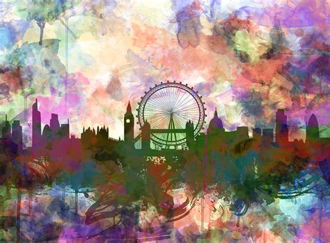 London Skyline Watercolor Painting by Bekim Art