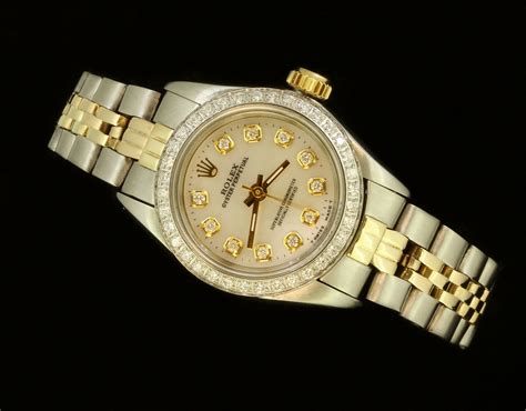 Rolex Ladies Oyster Perpetual Two Tone Diamond Dial Bezel | Timemeter