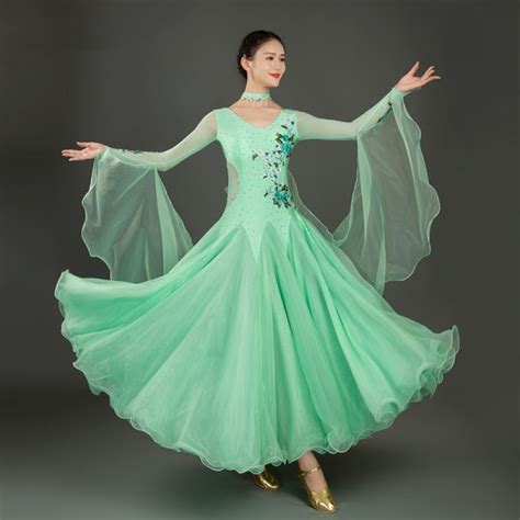 Light green ballroom dance dresses for women girls competition waltz tango ballroom dancing ...