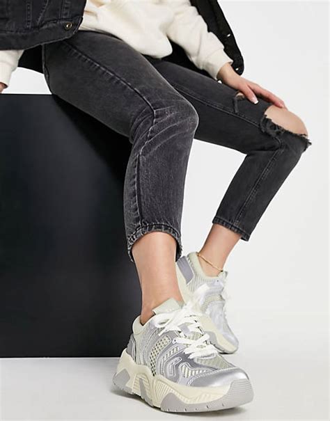 Steve Madden chunky sneakers in silver/white | ASOS