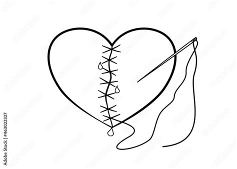 Drawing Line art of Broken heart was cut and attached with many pin ...