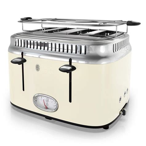 Russell Hobbs Retro Style 4-Slice Cream and Stainless-Steel Toaster ...