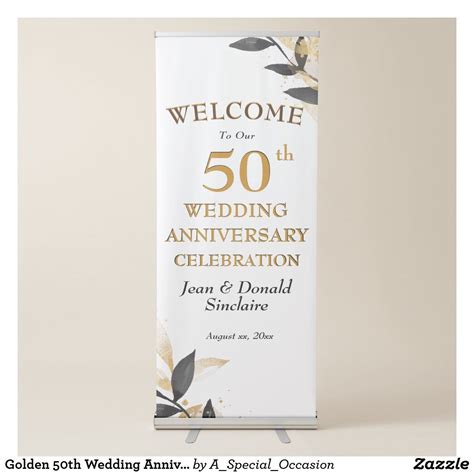 Golden 50th Wedding Anniversary, Black and Gold Re Retractable Banner ...