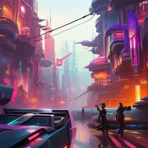 Ai Art Generator: Disney style cyberpunk synthwave city, purple and black