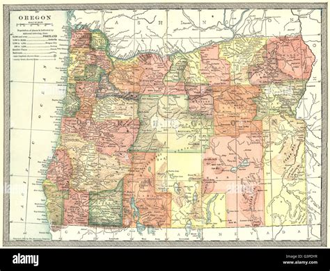 OREGON state map. Counties, 1907 Stock Photo - Alamy