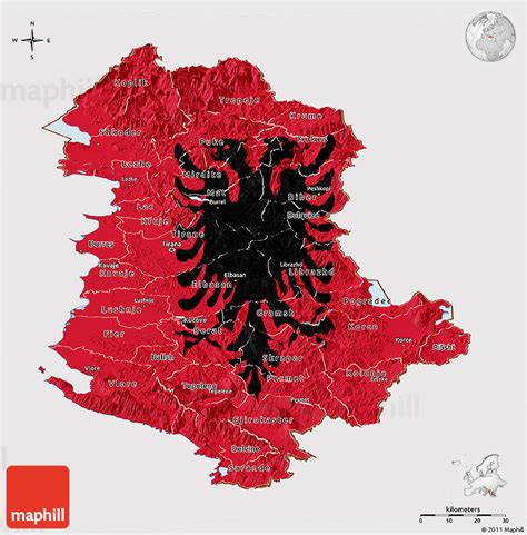 Flag Panoramic Map of Albania