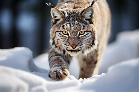 Premium AI Image | Lynx hunting stealthily in the snowcovered wild