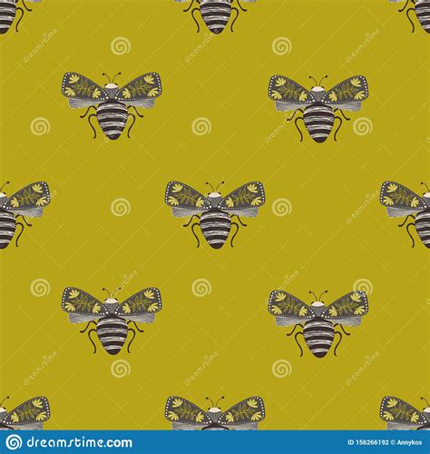 Folk Art Seamless Pattern with Moths Stock Vector - Illustration of ...