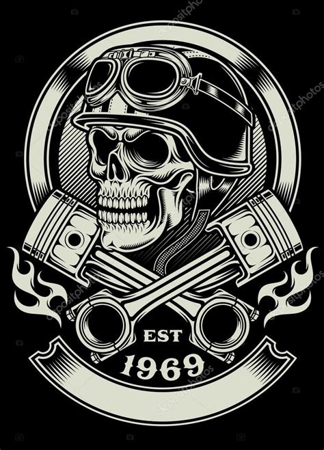 Vintage Biker Skull With Crossed Piston Emblem — Stock Vector © vectorfreak #59635869