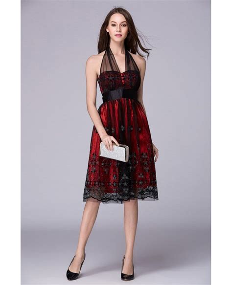 Sexy Red Halter Lace Tulle Wedding Guest Dress #DK54 $62.9 - GemGrace.com