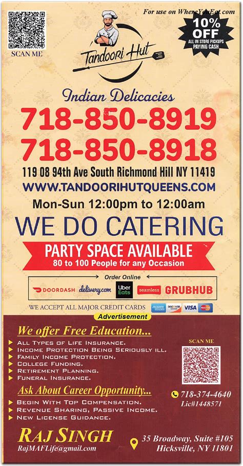 Tandoori Hut Restaurant in Queens / Menus & Photos