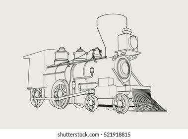 Old American Steam Locomotive Outline Sketch Stock Illustration ...