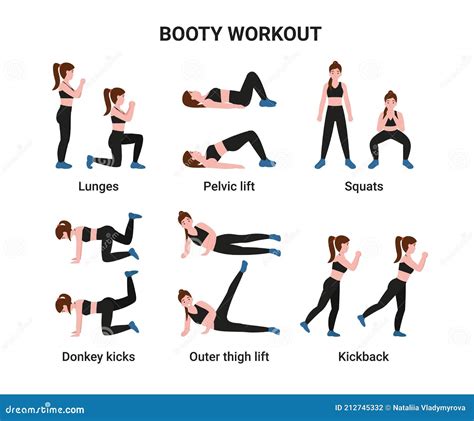 No Equipment Leg And Glutes Workout Set. Female Character Royalty-Free ...