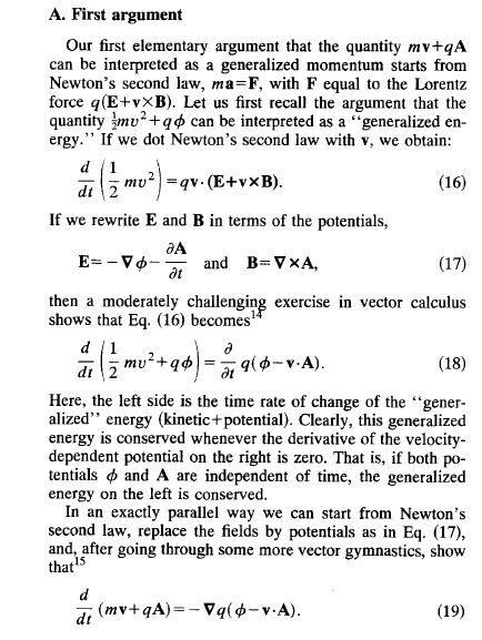 electromagnetism - Magnetic Vector Potential - a measure of Momentum - Physics Stack Exchange