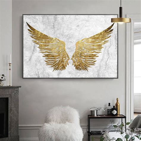 Acrylic Art & Collectibles Gold Wing Painting Original Art Angel Wings ...