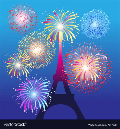 Fireworks on the Eiffel tower in Paris beautiful Vector Image