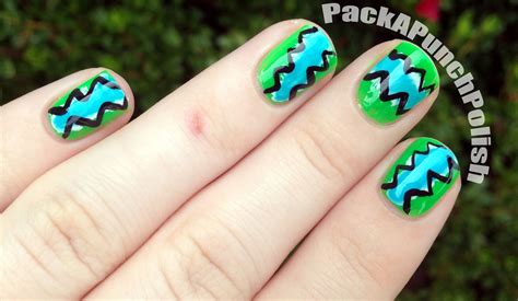 PackAPunchPolish: Neon Zig Zag Nail Art