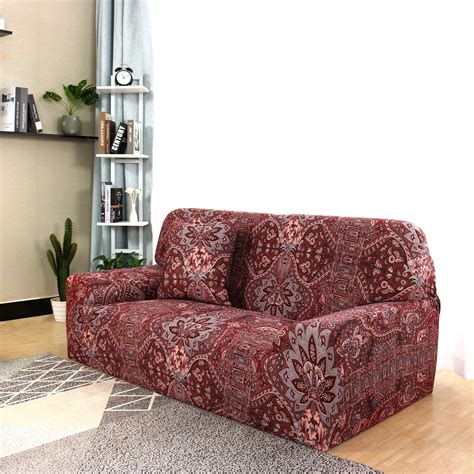 Floral Sofa Covers Stretch Thick 4 Seater Slipcover Couch Covers Wine Red Sofa-4seater 88" x 114 ...