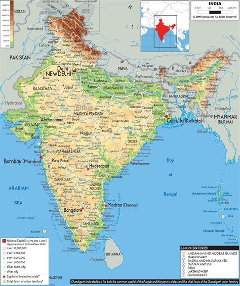 Physical Map of India - Ezilon Maps