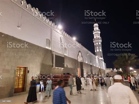 Beautiful Exterior View Of Masjid Quba In Night Lights Stock Photo ...