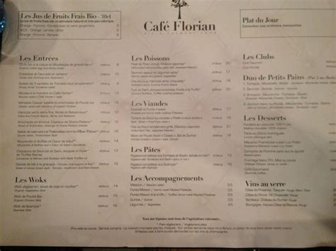 Menu at Café Florian, Cannes