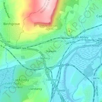 Skewen topographic map, elevation, terrain