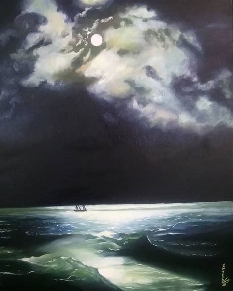 Black sea at Night Painting by Sergio Gancino | Saatchi Art