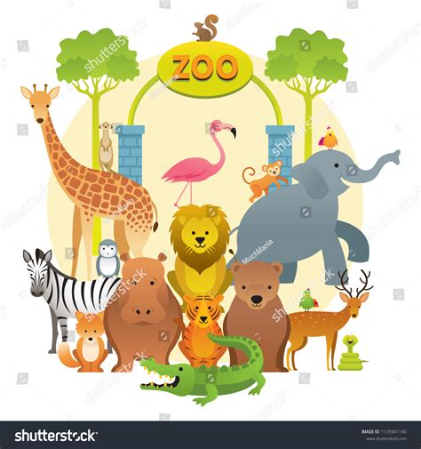 Group Wild Animals Zoo Kids Cute: vector de stock (libre de regalías) 1135941140 | Shutterstock