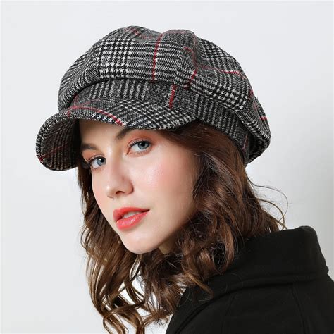 Women Baseball cap For Winter Female Cotton Hats Plaid Vintage Fashion Octagonal Casual boina ...