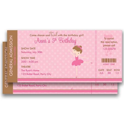 Ballet Ticket Birthday Invitation – CallaChic