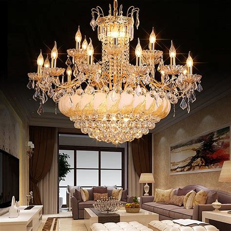 Large Luxury Crystal Chandelier European Gold Ceiling Light Dining Room Hotel | Gold ceiling ...