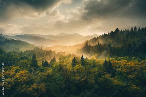 Wallpaper of a beautiful forest landscape. Generative ai Stock Illustration | Adobe Stock