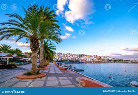 The Pictursque Port of Sitia, Crete, Greece at Sunset. Sitia is a Traditional Town at the East ...