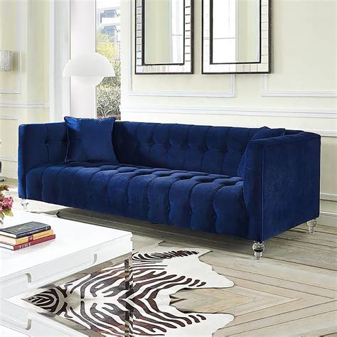 2180mm Modern Blue Velvet Upholstered Sofa 3-Seater Tufted Sofa Luxury Sofa