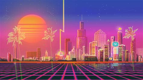 City With Retrowave Illustration With Background Of Sky And Stars HD Vaporwave Wallpapers | HD ...